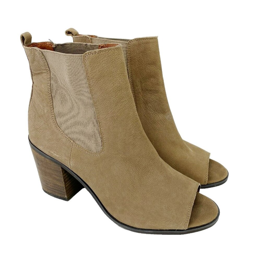 Lucky Brand Ankle Boots Size 9 Kassidy Open Toe Chelsea Bootie Tan Brown